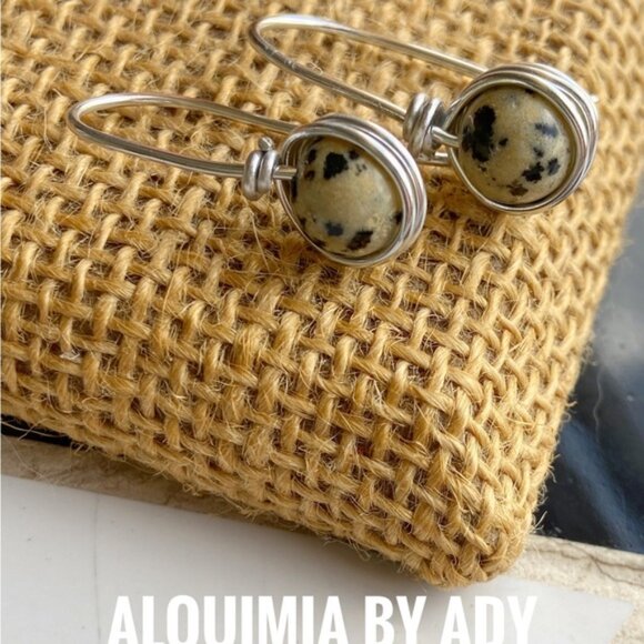 Dalmatian Jasper Stone Earrings - Picture 1 of 2